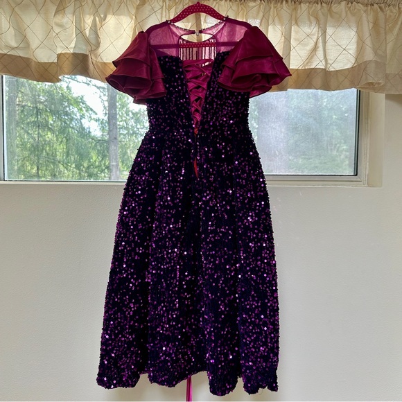 Kids Purple Sequin Dress with Ruffled Sleeves 6~8T